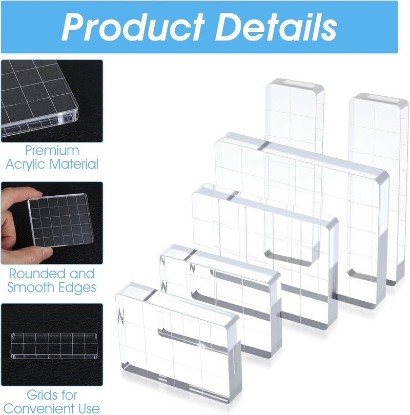 guduling 6 Pcs Acrylic Stamping Blocks,Clear Acrylic Stamp Block,Acrylics Blocks for Stamping,with Grid Lines for Scrapbooking Crafts Card Making, Assorted Sizes - Image 3